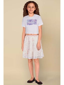 Allen Solly - White Printed Knee Length Skirt