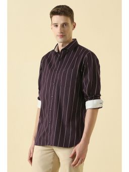 Allen Solly - Men Wine Classic Fit Stripe Full Sleeves Casual Shirt