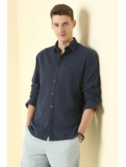 Allen Solly - Men Navy Classic Fit Textured Full Sleeves Casual Shirt