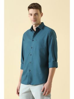 Allen Solly - Men Teal Classic Fit Solid Full Sleeves Casual Shirt