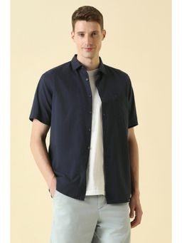 Allen Solly - Men Navy Classic Fit Textured Half Sleeves Casual Shirt
