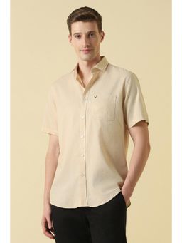 Allen Solly - Men Beige Classic Fit Textured Half Sleeves Casual Shirt
