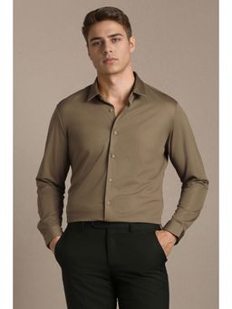 Louis Philippe - Men Brown Textured Full Sleeves Casual Shirt