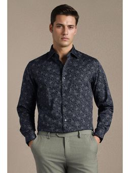 Louis Philippe - Men Navy Print Full Sleeves Formal Shirt