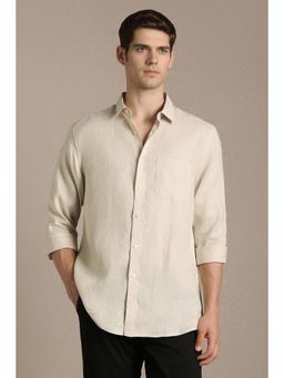 Louis Philippe - Men Beige Solid Full Sleeves Formal Shirt