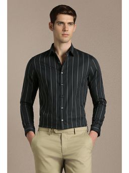 Louis Philippe - Men Black Stripe Full Sleeves Formal Shirt