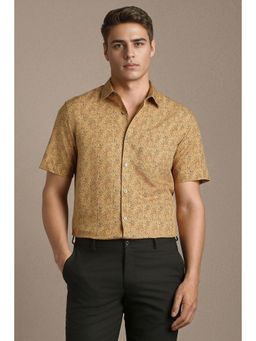 Louis Philippe - Men Beige Print Half Sleeves Formal Shirt