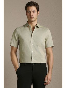 Louis Philippe - Men Green Textured Half Sleeves Formal Shirt
