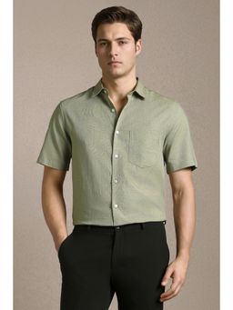 Louis Philippe - Men Olive Textured Half Sleeves Formal Shirt