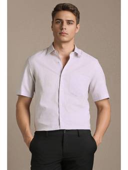 Louis Philippe - Men Lilac Textured Half Sleeves Formal Shirt