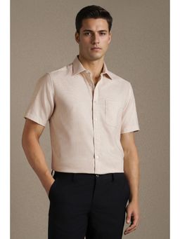 Louis Philippe - Men Beige Textured Half Sleeves Formal Shirt