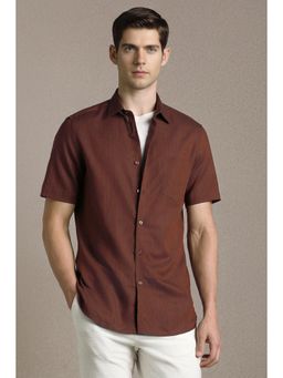 Louis Philippe - Men Brown Stripe Half Sleeves Formal Shirt