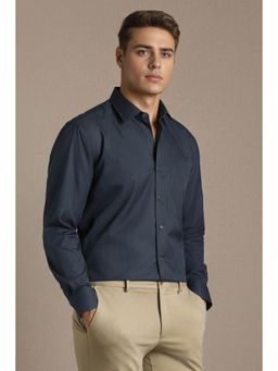 Louis Philippe - Men Navy Stripe Full Sleeves Formal Shirt