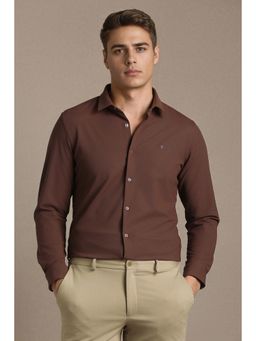 Louis Philippe - Men Brown Textured Full Sleeves Casual Shirt