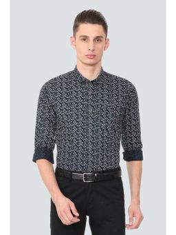 Louis Philippe - Men Black Print Full Sleeves Casual Shirt