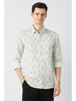 Peter England - Men White Slim Fit Floral Casual Shirt