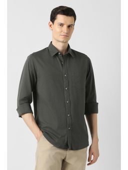 Peter England - Men Dark Olive Slim Fit Textured Casual Shirt