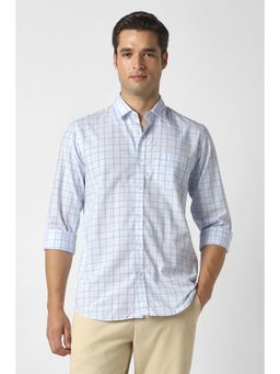 Peter England - Men Light Blue Slim Fit Check Casual Shirt