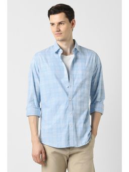 Peter England - Men Light Blue Slim Fit Check Casual Shirt