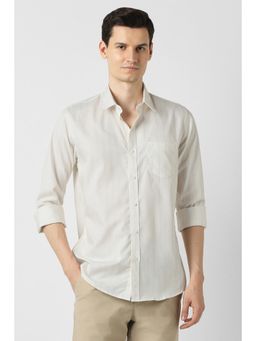 Peter England - Men Cream Slim Fit Stripe Casual Shirt