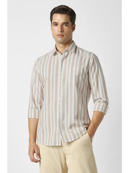 Peter England - Men Beige Slim Fit Stripe Casual Shirt