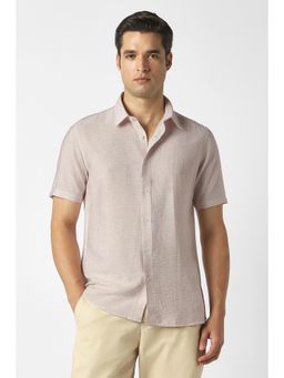 Peter England - Men Pink Slim Fit Textured Casual Shirt