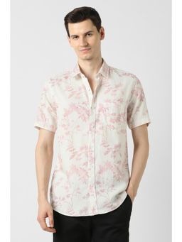 Peter England - Men Cream Slim Fit Floral Casual Shirt