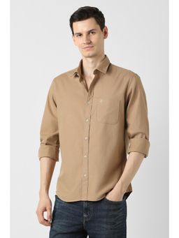 Peter England - Men Khaki Slim Fit Textured Casual Shirt