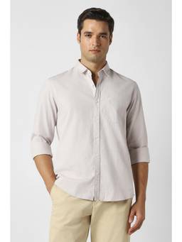 Peter England - Men Light Grey Slim Fit Textured Casual Shirt