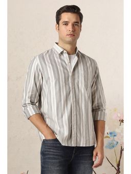 Peter England - Men Grey Slim Fit Stripe Casual Shirt