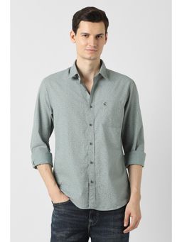 Peter England - Men Light Green Slim Fit Print Casual Shirt
