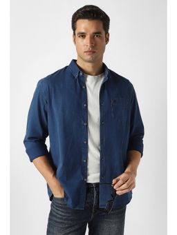 Peter England - Men Blue Slim Fit Solid Casual Shirt