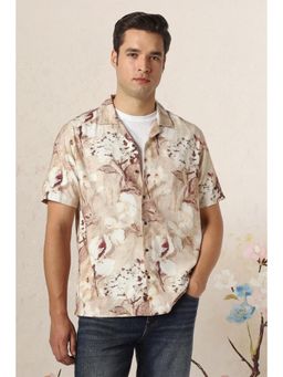 Peter England - Men Beige Regular Fit Floral Casual Shirt