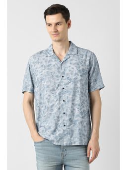 Peter England - Men Light Blue Regular Fit Print Casual Shirt