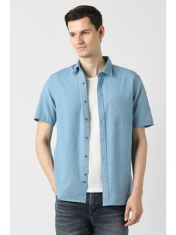 Peter England - Men Light Blue Slim Fit Textured Casual Shirt