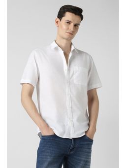 Peter England - Men White Slim Fit Textured Half Sleeves Casual Shirt