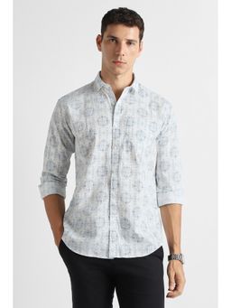 Van Heusen - Men White Print Full Sleeves Party Formal Shirt