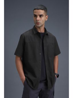 Van Heusen - Men Black Textured Half Sleeves Casual Shirt