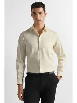 Van Heusen - Men Cream Solid Full Sleeves Formal Shirt