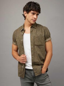American Eagle - Ae Short-Sleeve Button-Up Green Casual Shirt