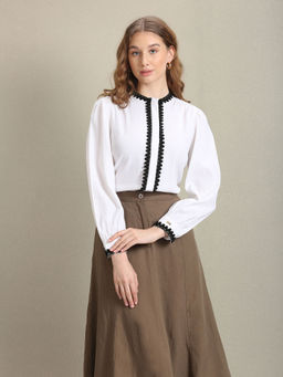 U.S. POLO ASSN. - Lace Trim Solid White Top