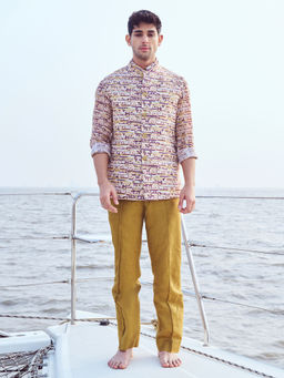 Nirmooha - Printed Bandi with Printed Shirt & Straight Pants (Set of 3)