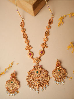 VIRAASI - Gold Plated Temple Necklace Set