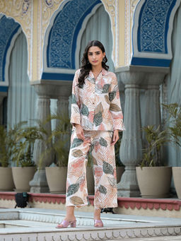 Divena - Brown Floral Printed Muslin Co-Ord (Set of 2)