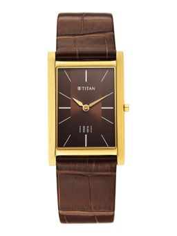 Titan - Edge Monture Quartz Brown Dial Gold Leather Watch - 1043YL10 (M)