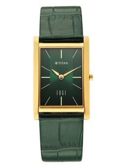 Titan - Edge Monture Quartz Green Dial Gold Leather Watch - 1043YL11 (M)