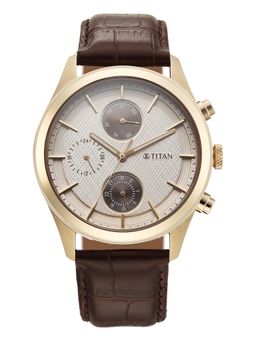 Titan - Classique Neo Splash with Cream Dial Brown Leather Watch - Watch for Men 1805WL03 (M)