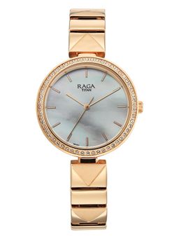 Titan - Raga Allure Quartz White MOP Dial Rose Gold Brass Solid Link Watch - 2787WM01 (M)