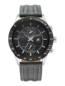 Fastrack - Overdrive Quartz Black Dial Greyish Blue Leather Watch - 3332KL03 (M)