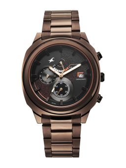Fastrack - Kronos 3 Quartz Black Dial Brown Stainless Steel Watch - 3335KM01 (M)